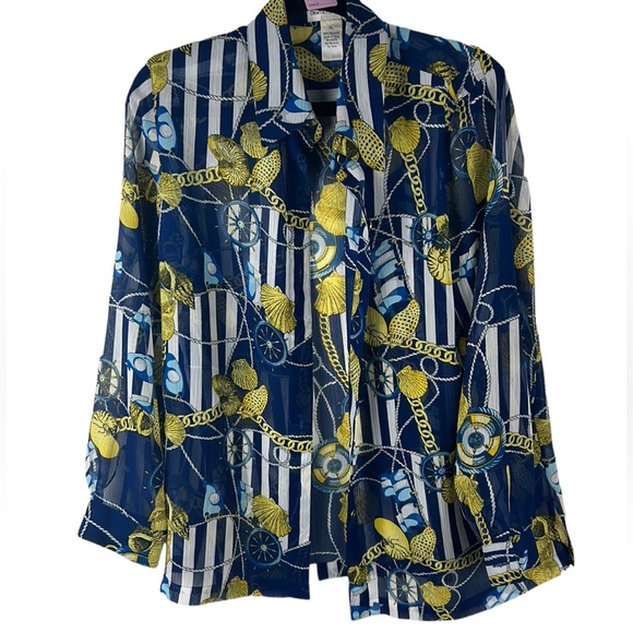 Vintage Drapers & Damons Beach Print Button Down Blouse Women’s Xl Polyester